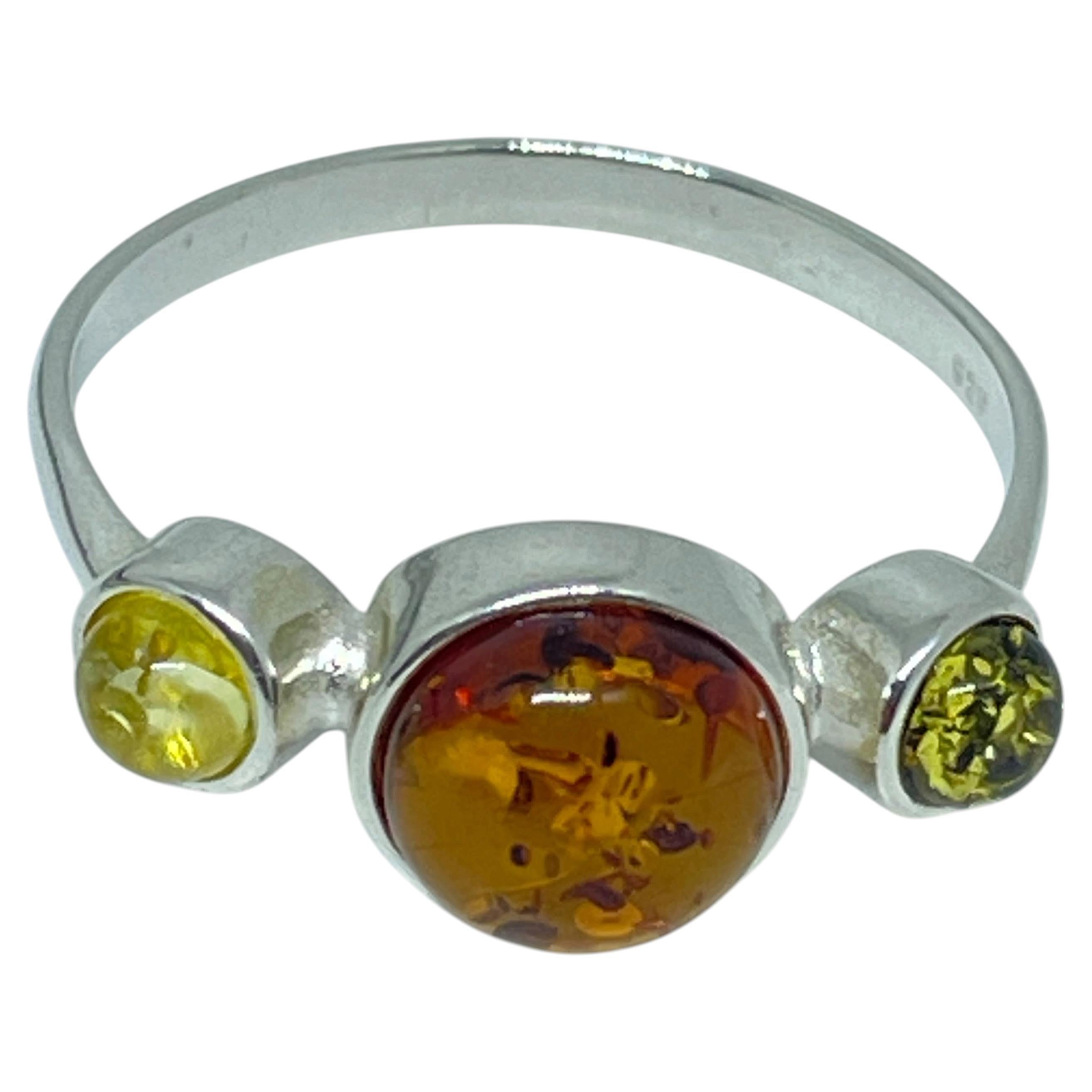 Sterling silver 925 natural BALTIC amber ring made in POLAND size 10 2.41g