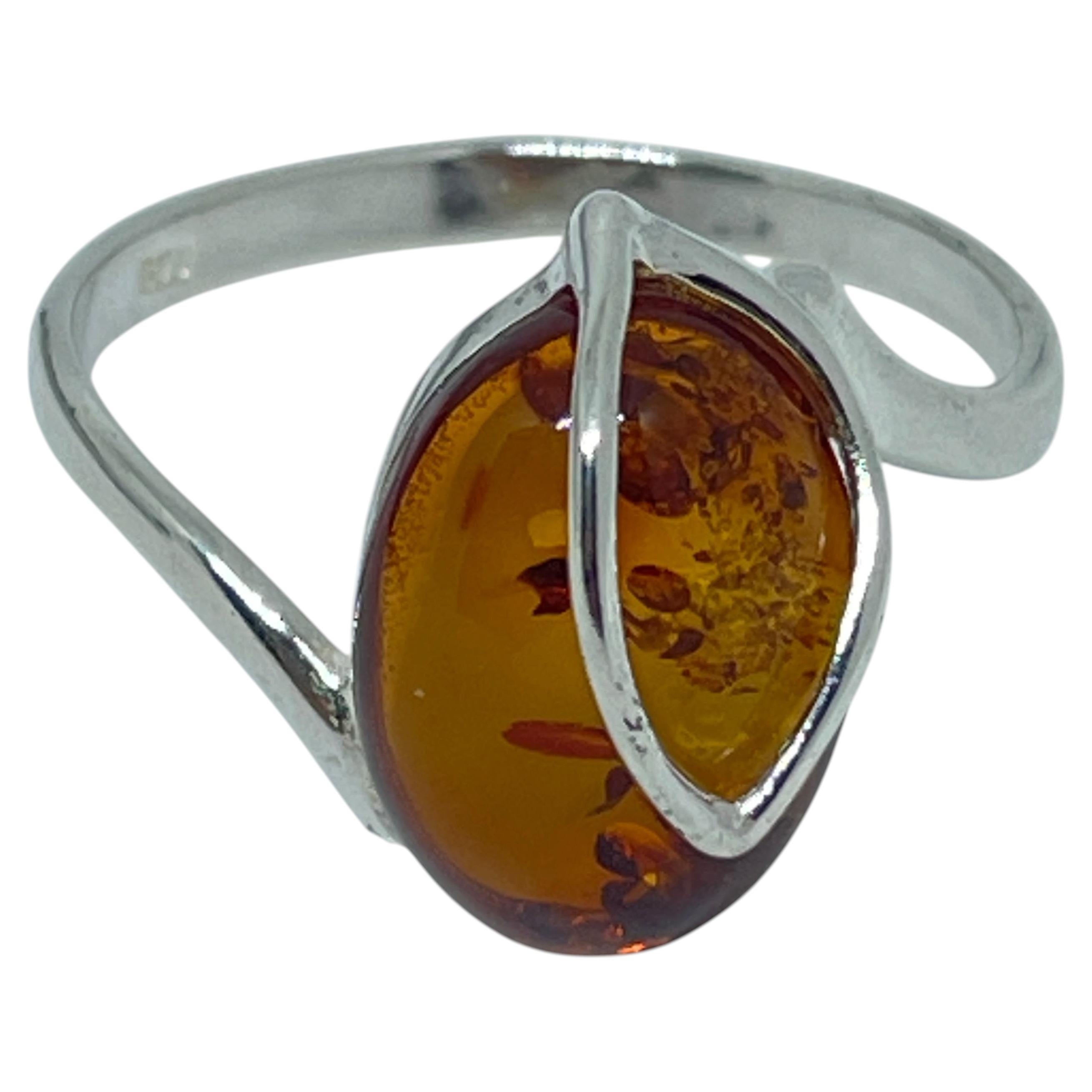 Sterling silver 925 natural BALTIC amber ring made in POLAND size 10 2.62g