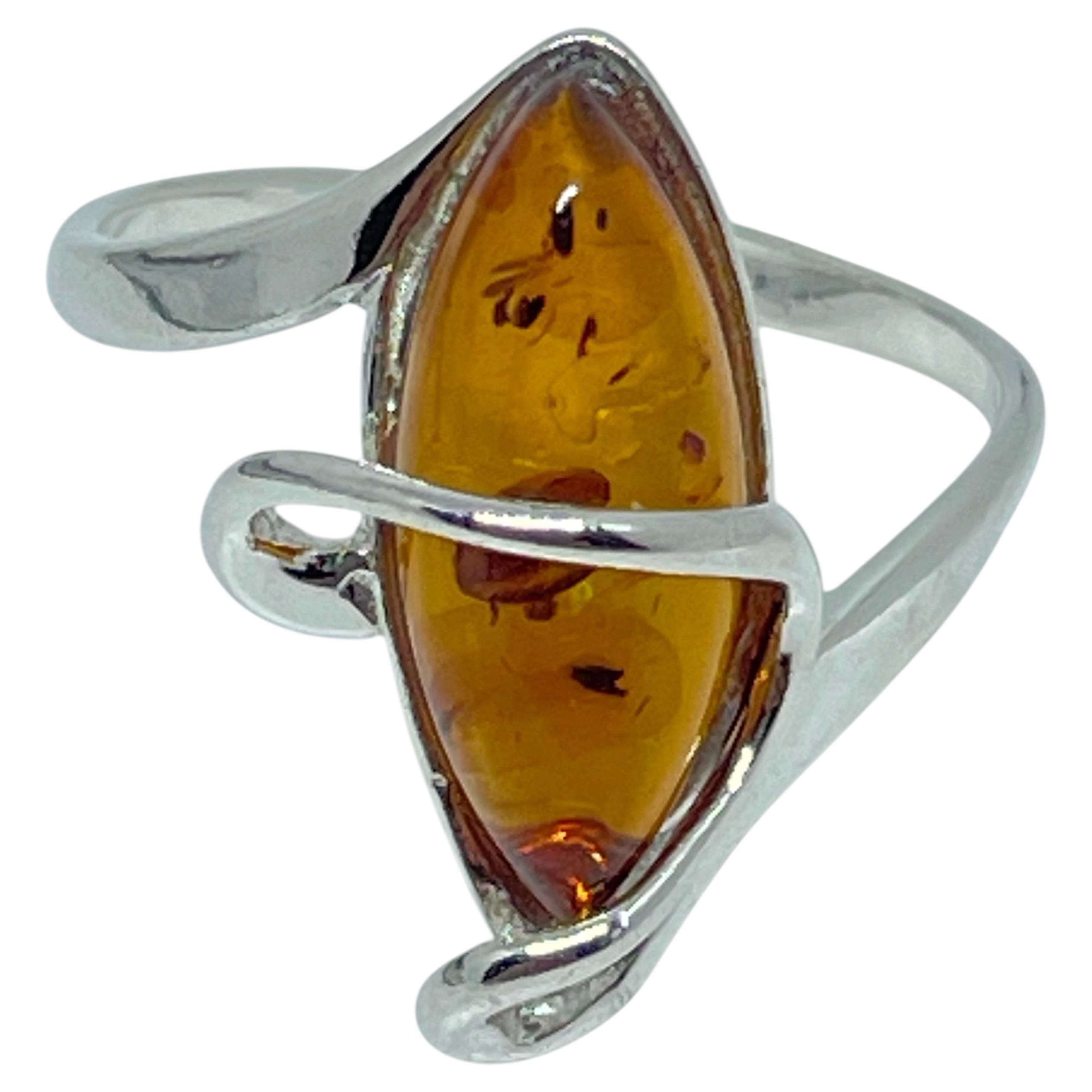 Sterling silver 925 natural BALTIC amber ring made in POLAND size 5.5 1.92g