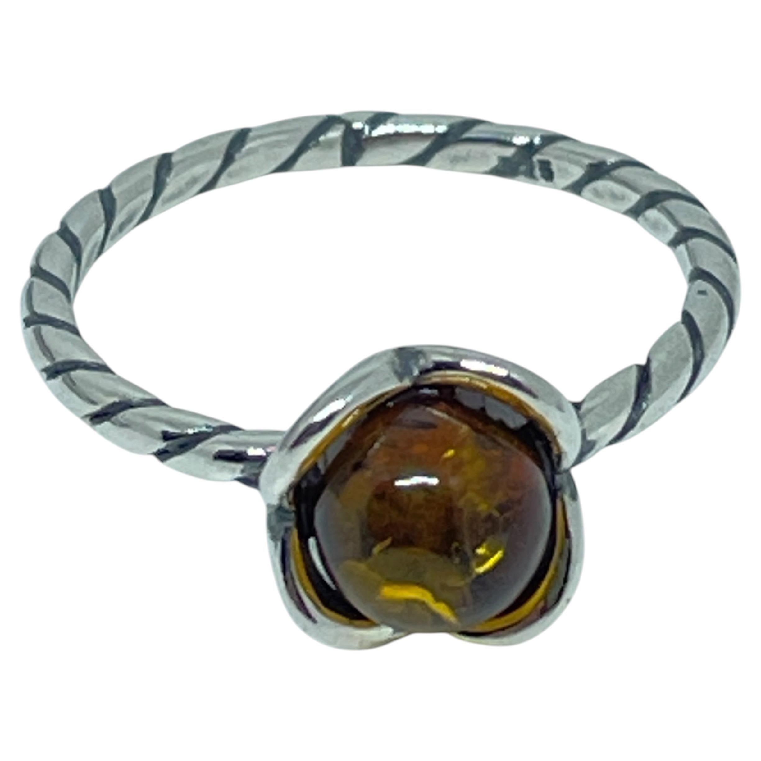 Sterling silver 925 natural BALTIC amber ring made in POLAND size 6 1.65g For Sale