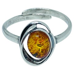Ring aus 925er Sterlingsilber mit natürlichem baltischem Bernstein, hergestellt in Polen, Größe 6,5, 1,9 g