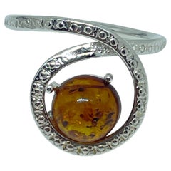 Sterling silver 925 natural BALTIC amber ring made in POLAND size 6.5 2.4g