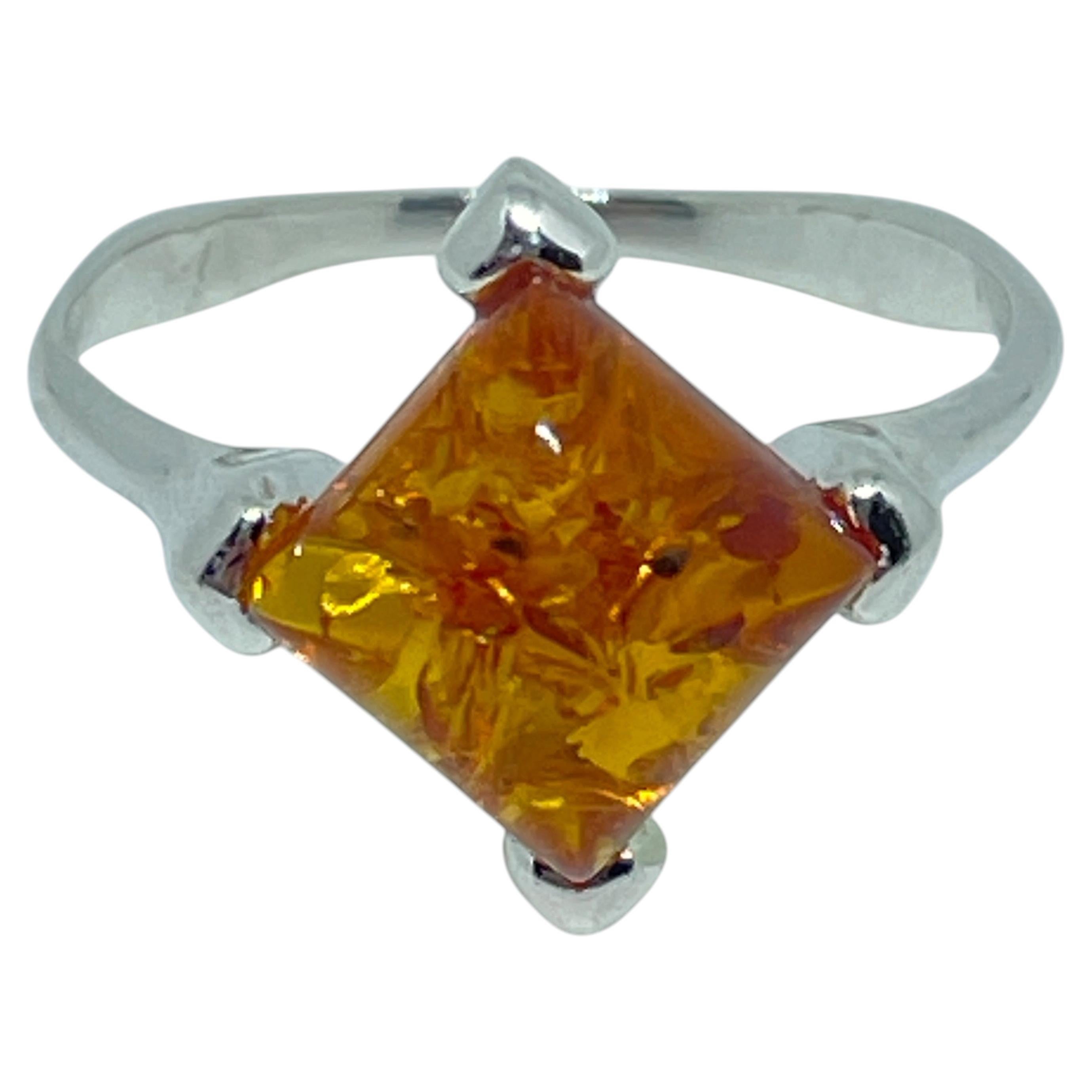 Sterling silver 925 natural BALTIC amber ring made in POLAND size 7.5 2.40g