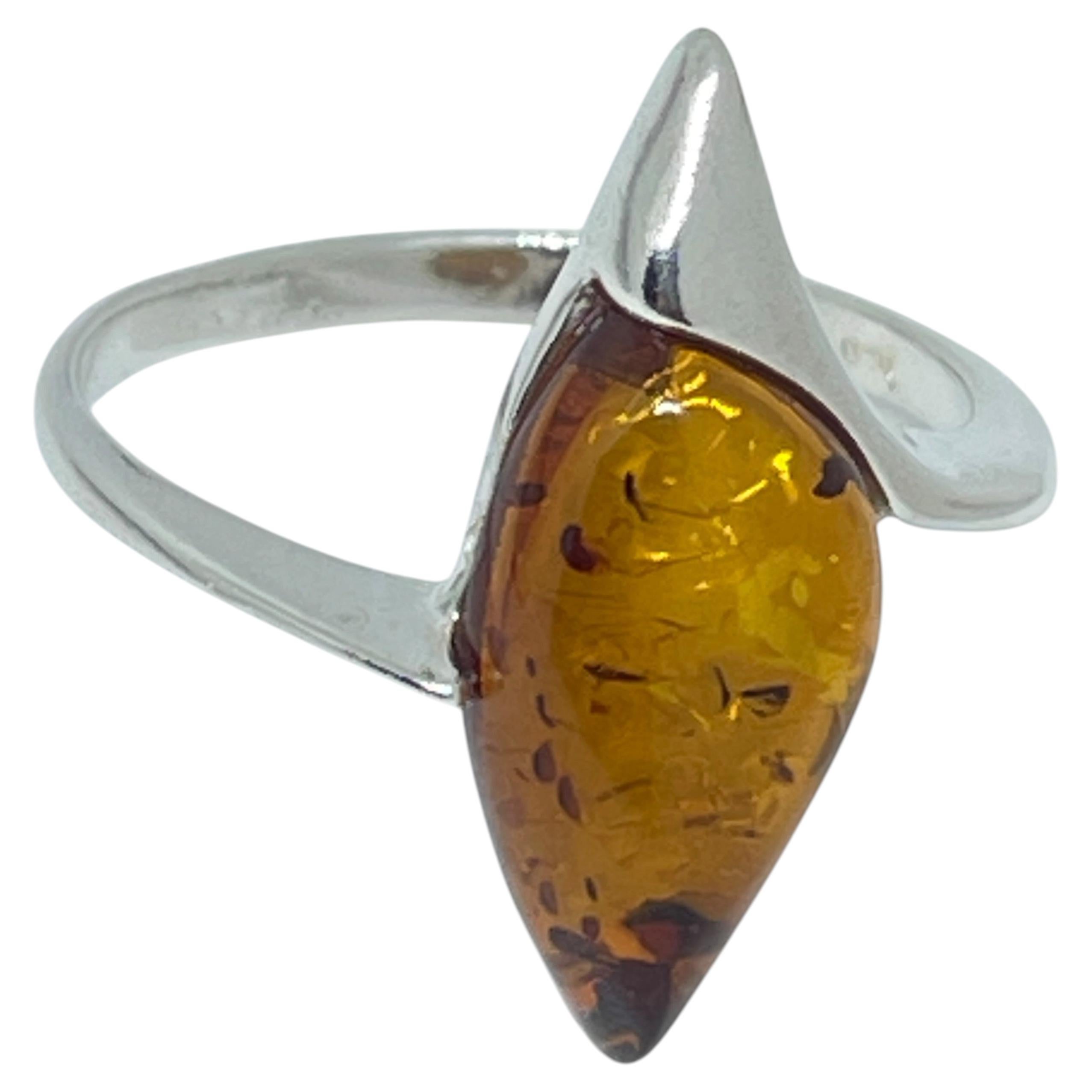 Sterling silver 925 natural BALTIC amber ring made in POLAND size 7.5 2.62g For Sale