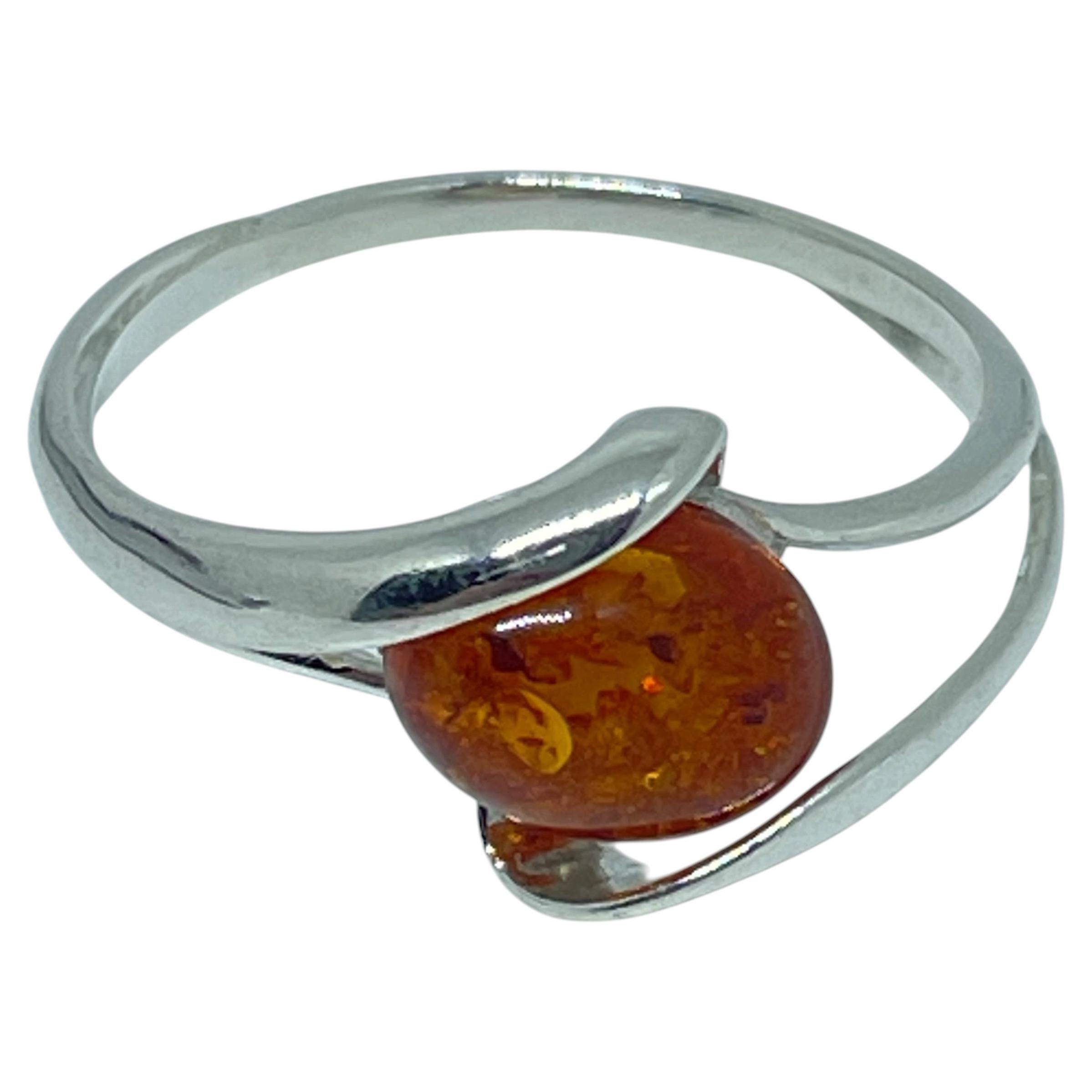 Sterling silver 925 natural BALTIC amber ring made in POLAND size 7.75 1.89g