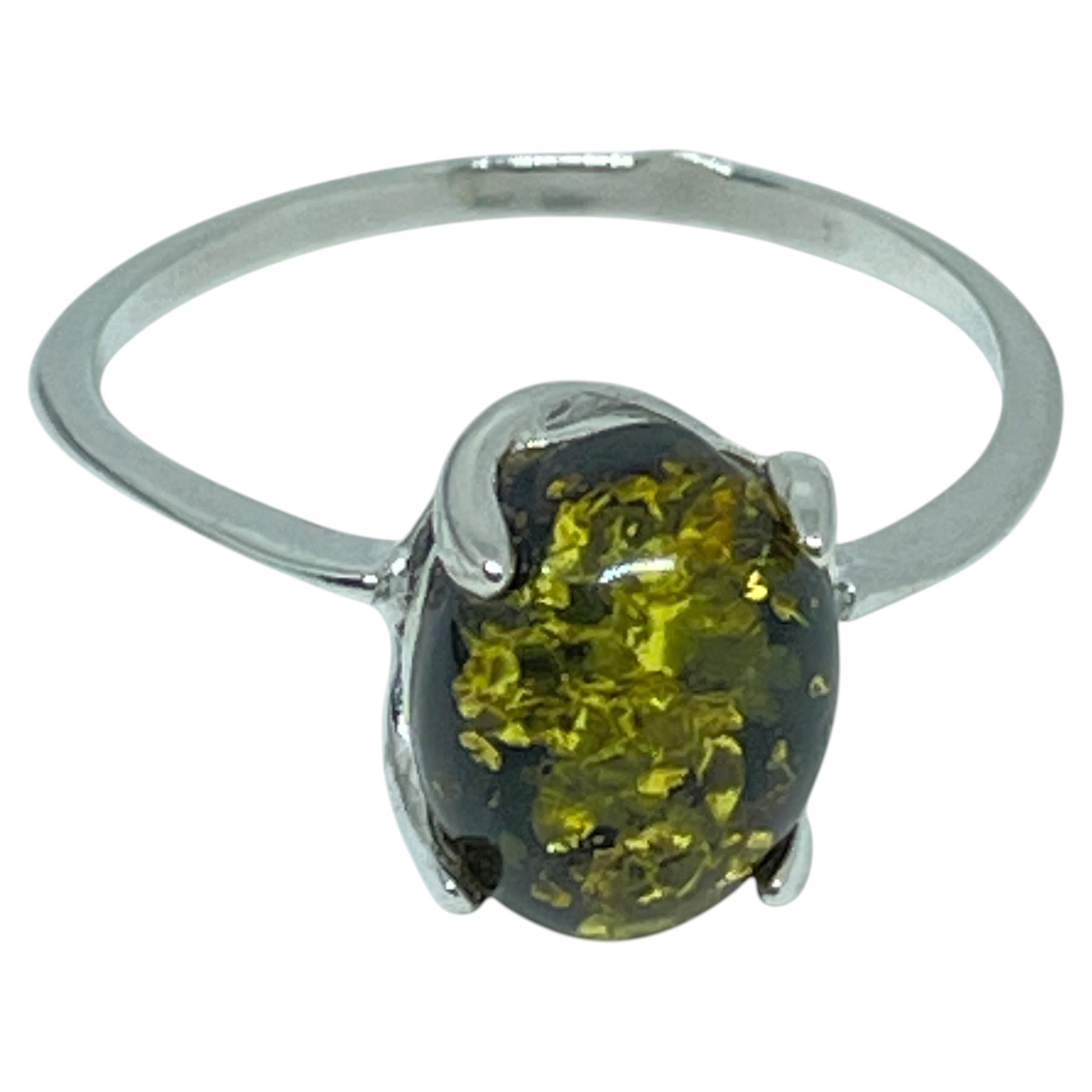 Ring aus 925er Sterlingsilber mit natürlichem baltischem Bernstein, hergestellt in Polen, Größe 8, 1,68 g