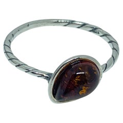 Sterling silver 925 natural BALTIC amber ring made in POLAND size 8.25 1.73g