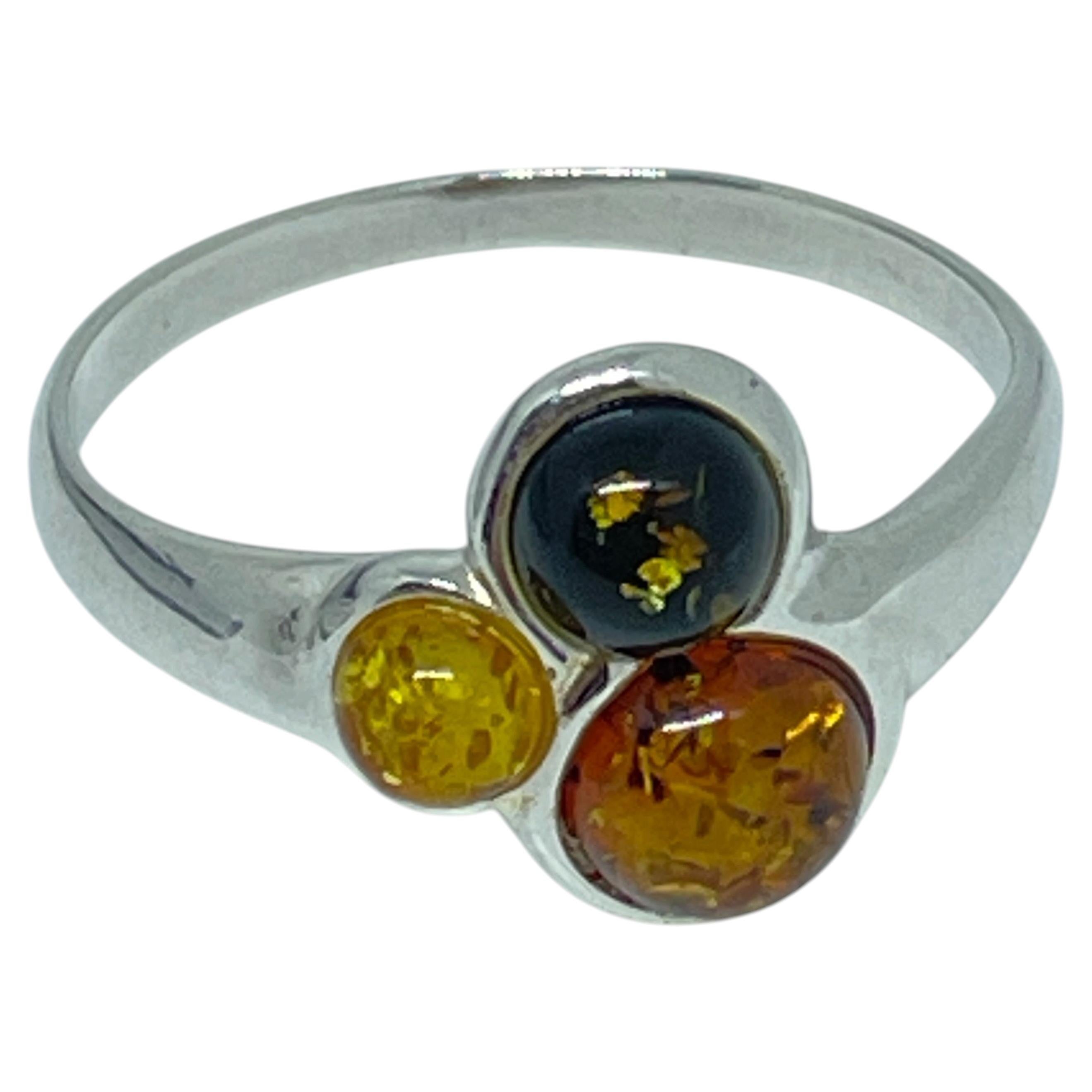 Sterling silver 925 natural BALTIC amber ring made in POLAND size 8.25 1.96g For Sale