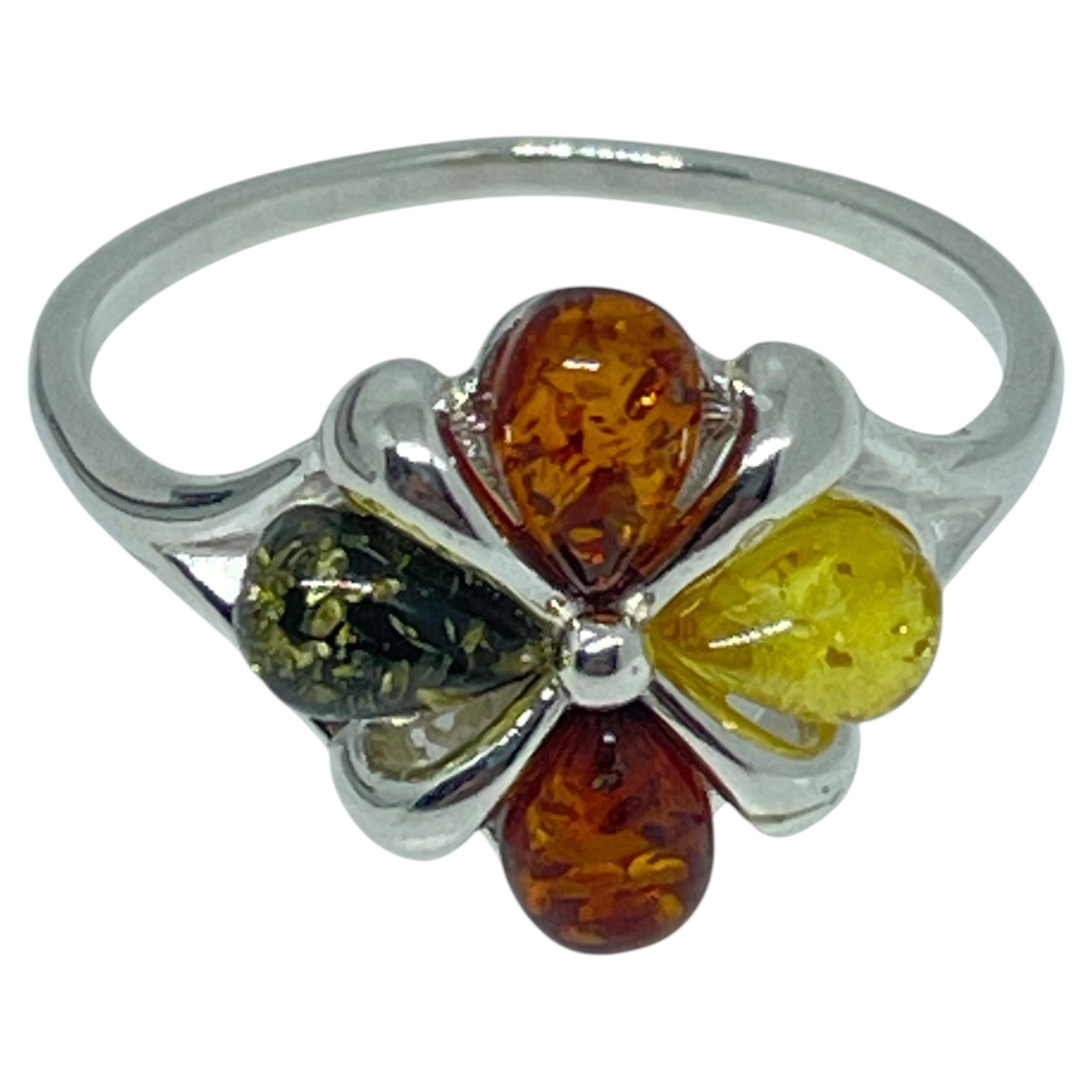 Sterling silver 925 natural BALTIC amber ring made in POLAND size 8.25 2.61g