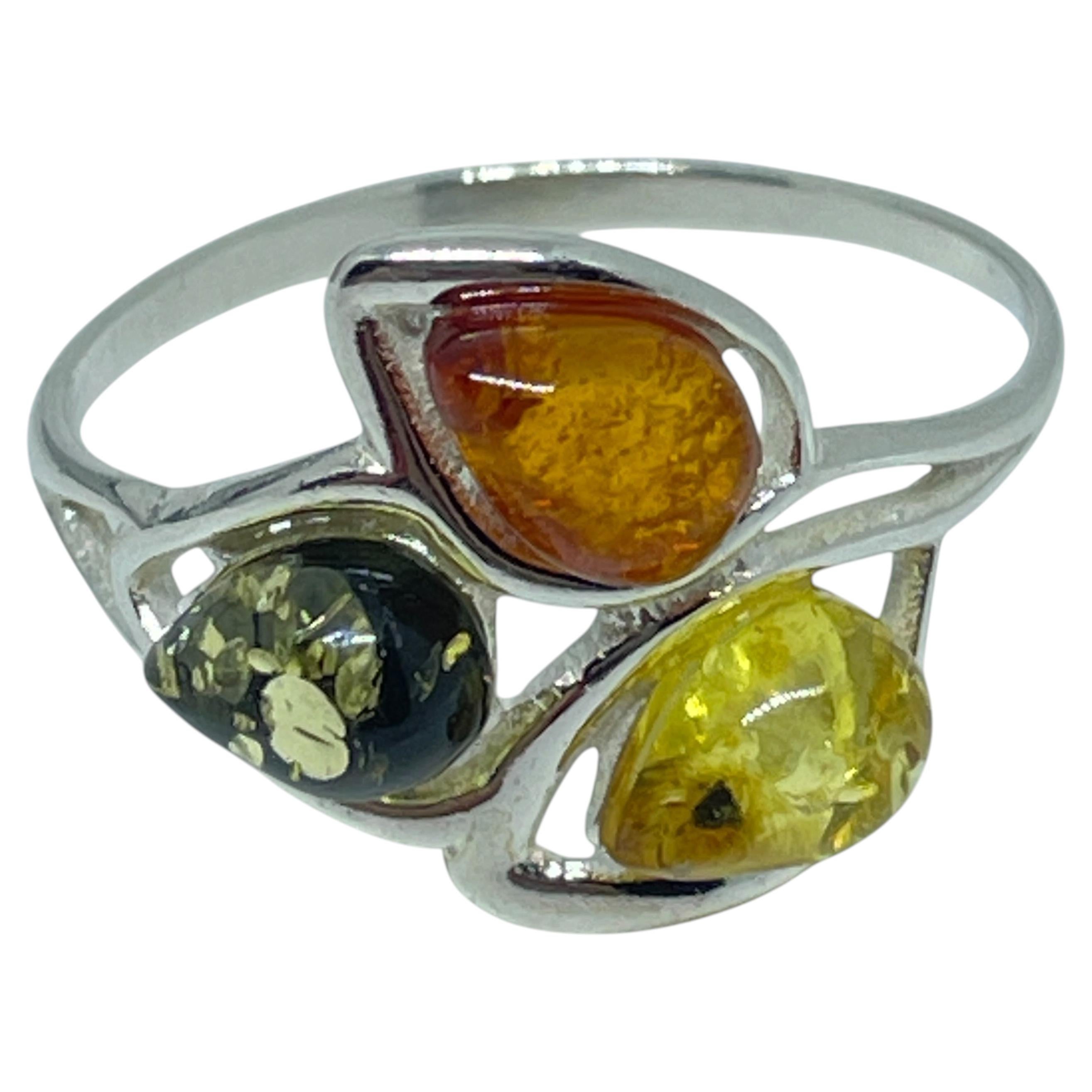 Sterling silver 925 natural BALTIC amber ring made in POLAND size 9 2.13g