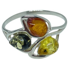 Sterling silver 925 natural BALTIC amber ring made in POLAND size 9 2.13g