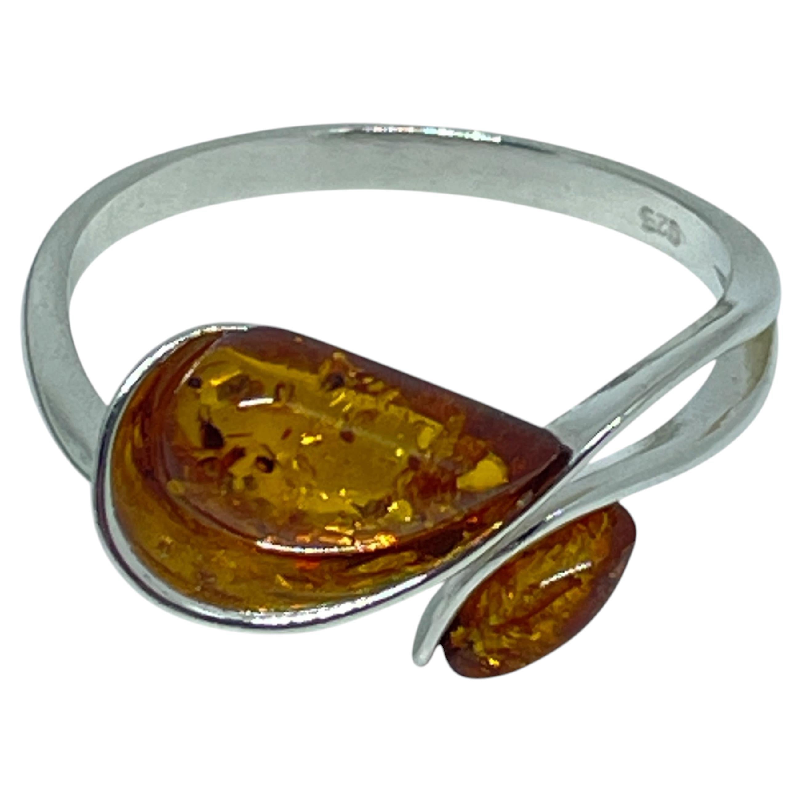 Sterling silver 925 natural BALTIC amber ring made in POLAND size 9 2.57g
