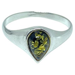 Anello in argento sterling 925 con ambra naturale del Baltico, realizzato in Polonia, misura 9,75, 2,18 g