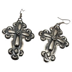 Boucles d'oreilles en argent sterling .925 Croix de l'artiste Navajo Tim Yazzie 1 1/2" x 2 1/2