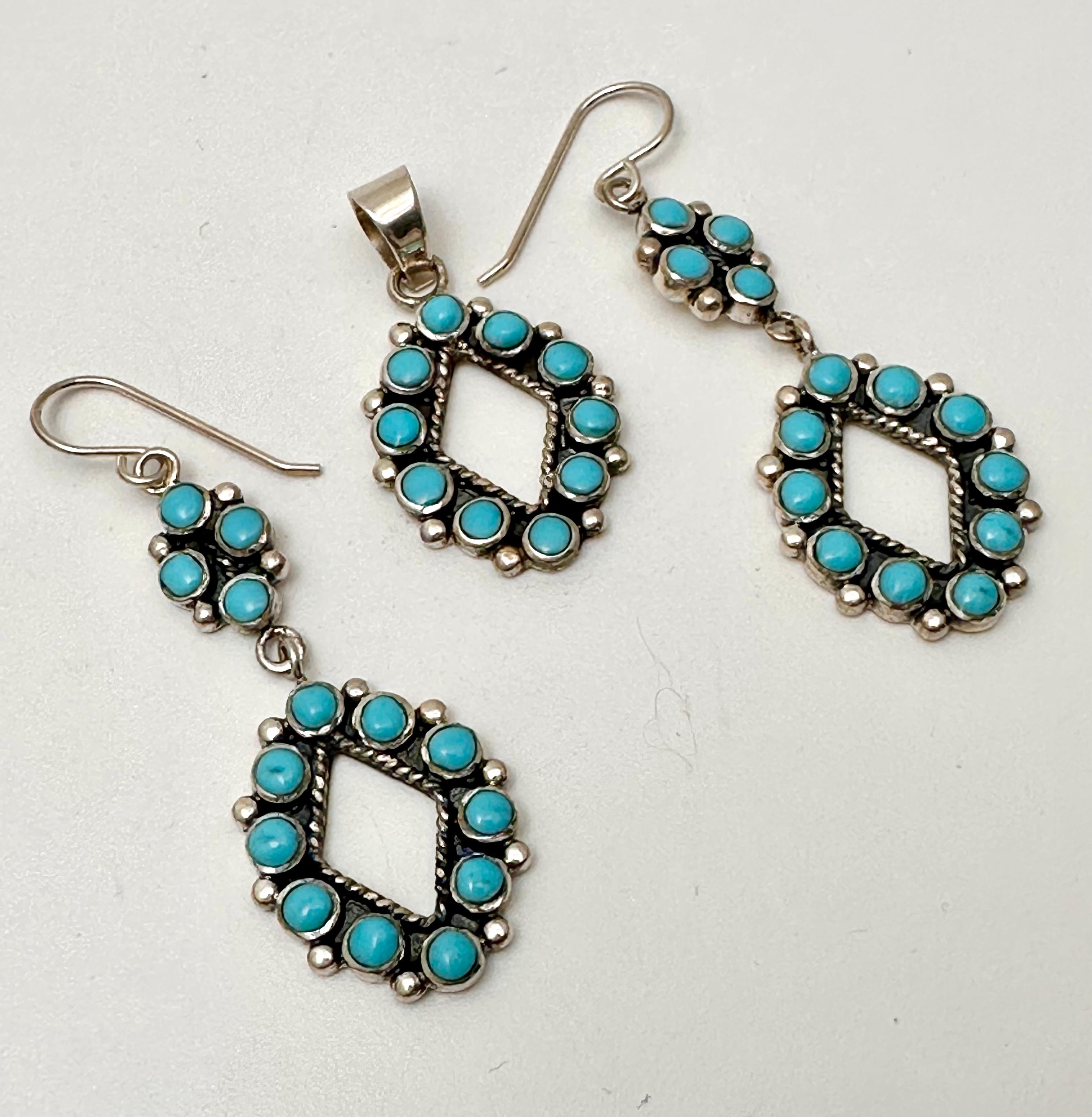 Boucles d'oreilles pendantes en argent sterling .925 Navajo Turquoise 3/4