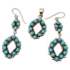Used Sterling Silver .925 Navajo Turquoise 3/4" x 2" Dangle Earrings