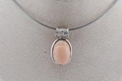 Sterling Silver 925 Pendant with Carved Angel Skin Coral Flower