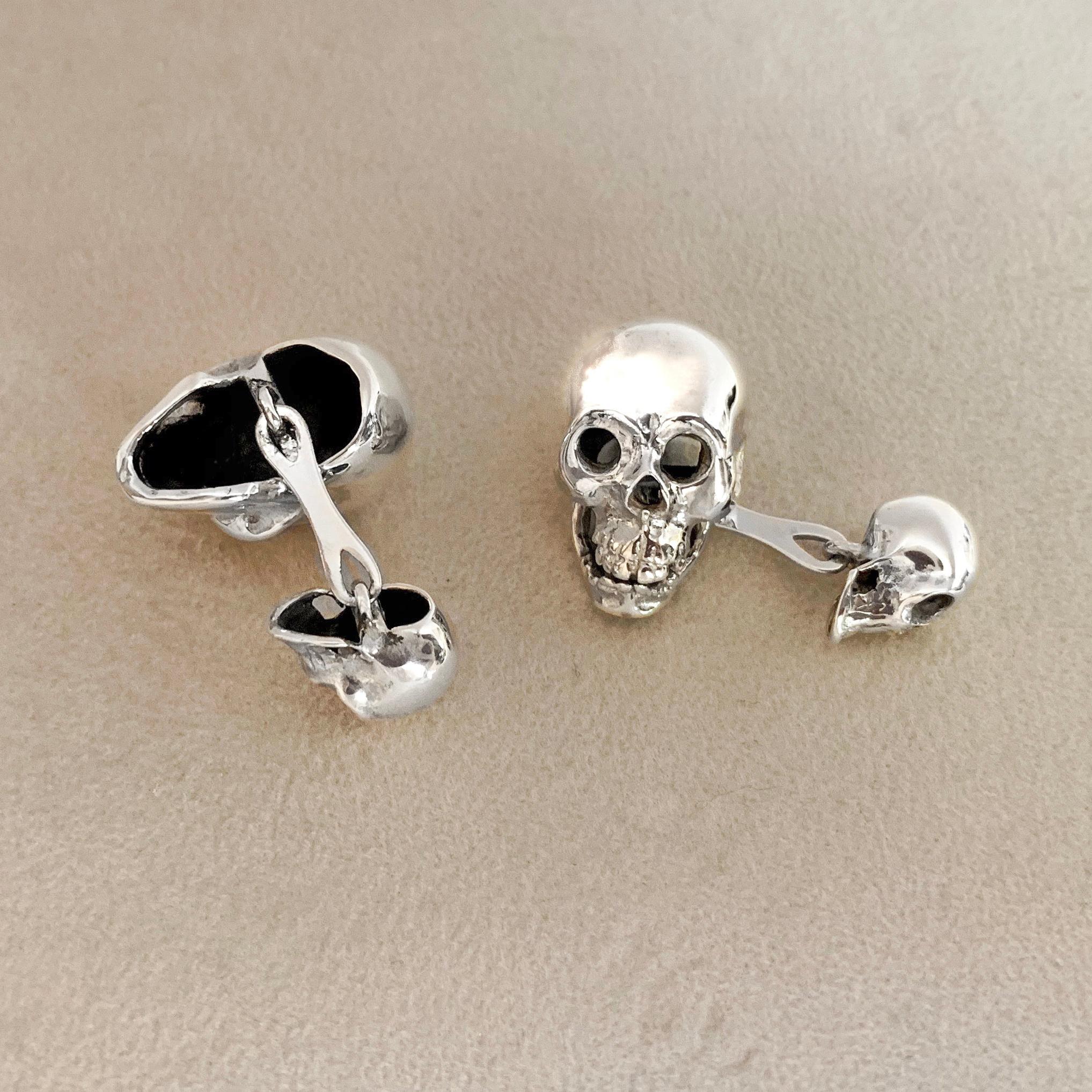 Sterling Silver 925 Skull Double Cufflinks In New Condition For Sale In Milano, IT