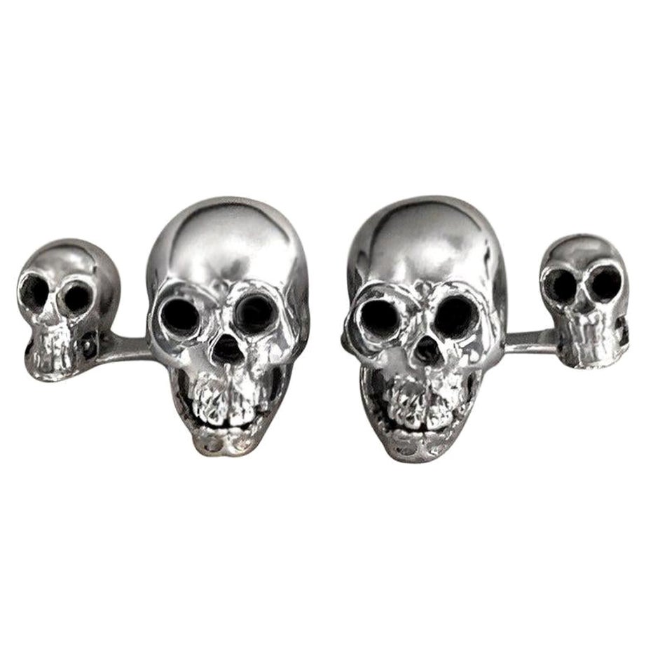 Gemelos doble calavera de plata de ley 925