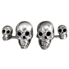Gemelos doble calavera de plata de ley 925