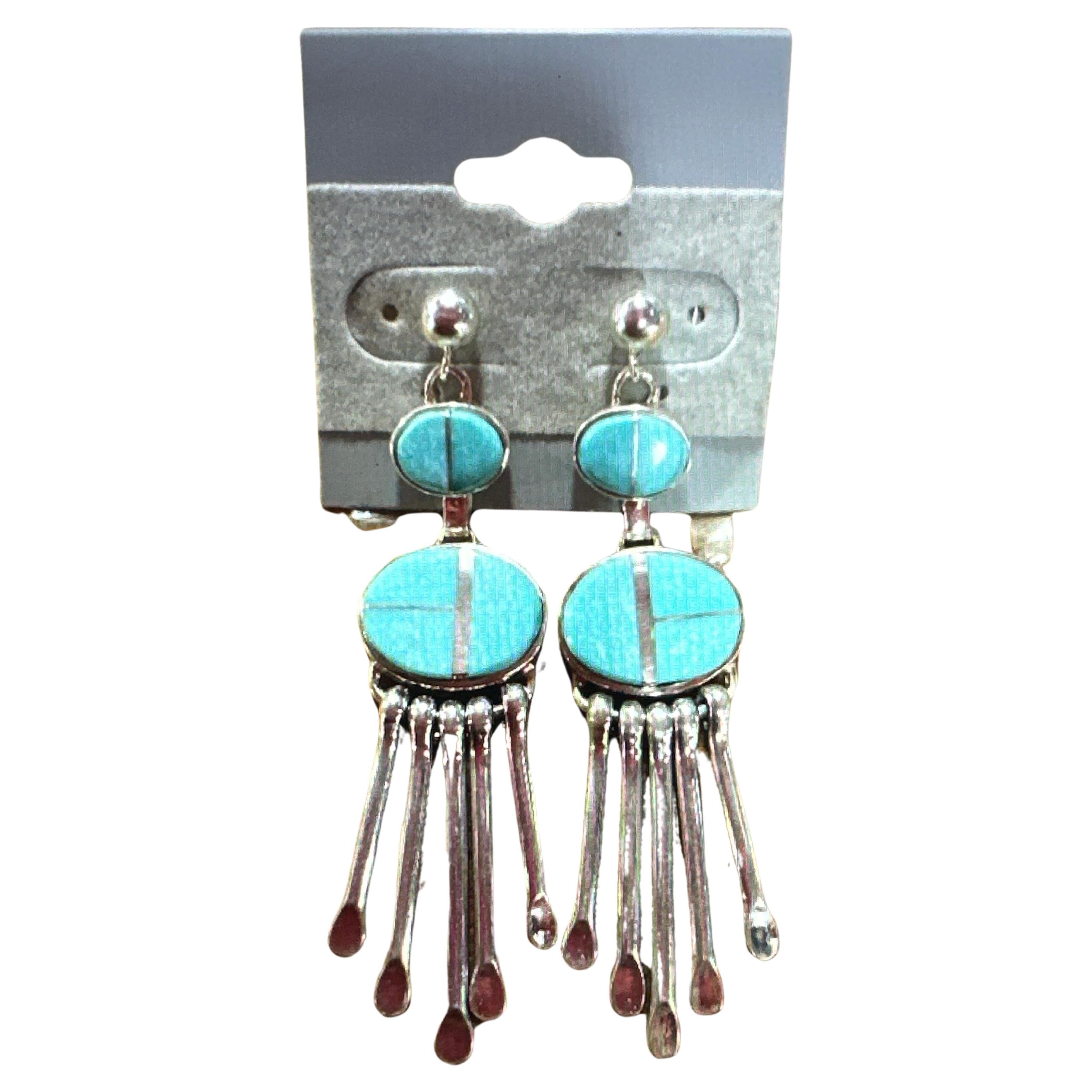 Sterling Silver .925 Sleeping Beauty Turquoise 1/2" x 2 1/4" Dangle Earrings  For Sale