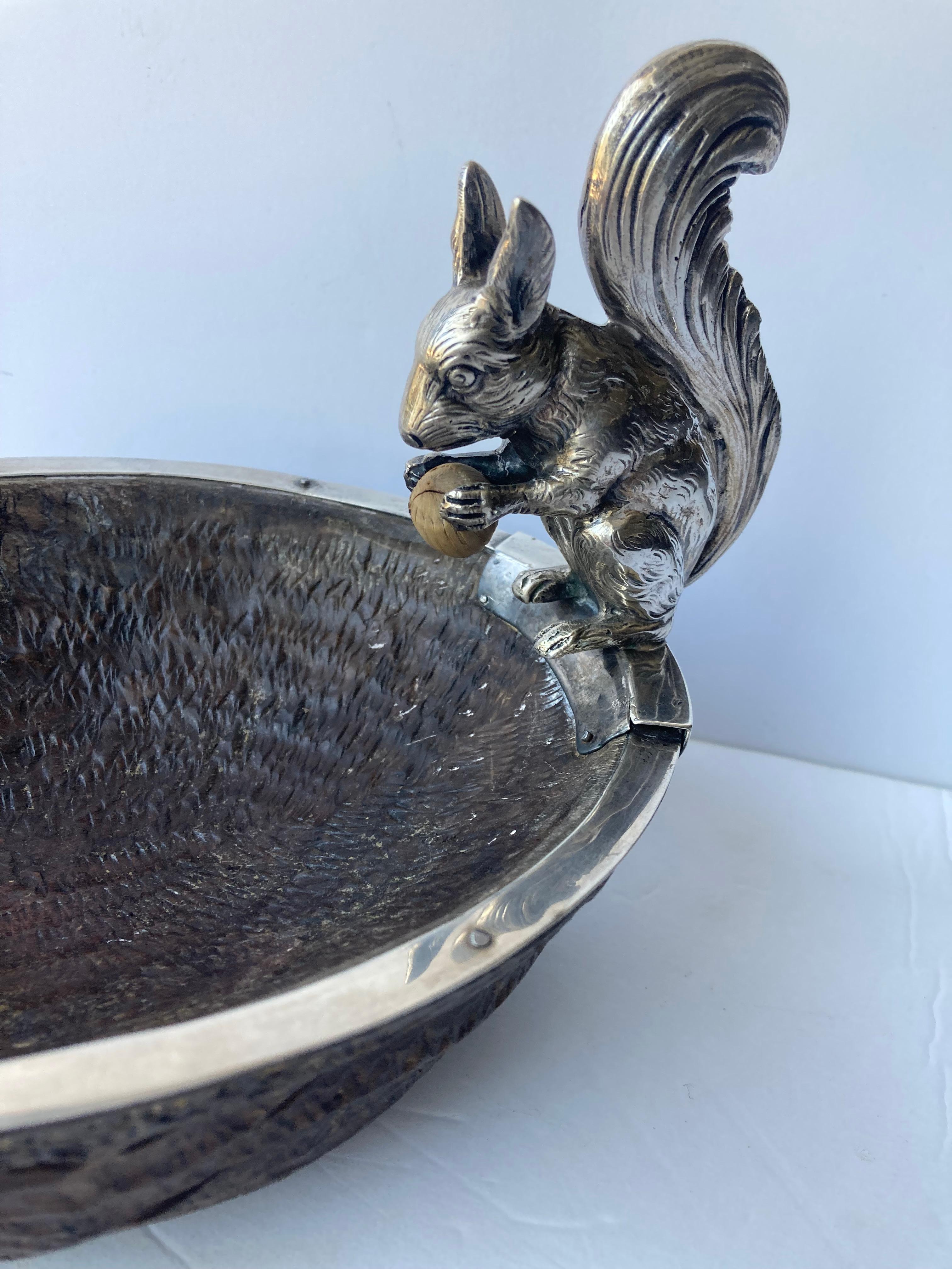 Hand-Crafted Sterling Silver 925 , Squirrel Nut Bowl and wood , Germany 