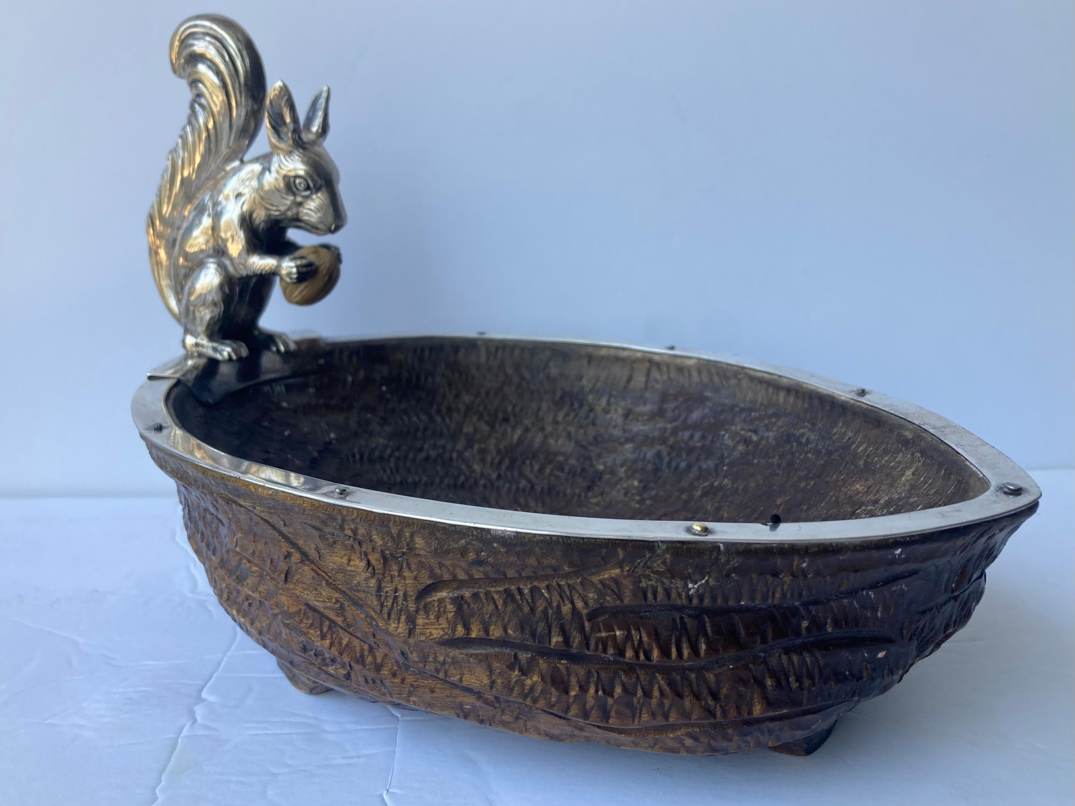 20th Century Sterling Silver 925 , Squirrel Nut Bowl and wood , Germany 