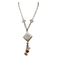 A Silver .925 Textured Squares 21" Toggle Necklace Chain Dangle 30" (Chaîne à pampilles)