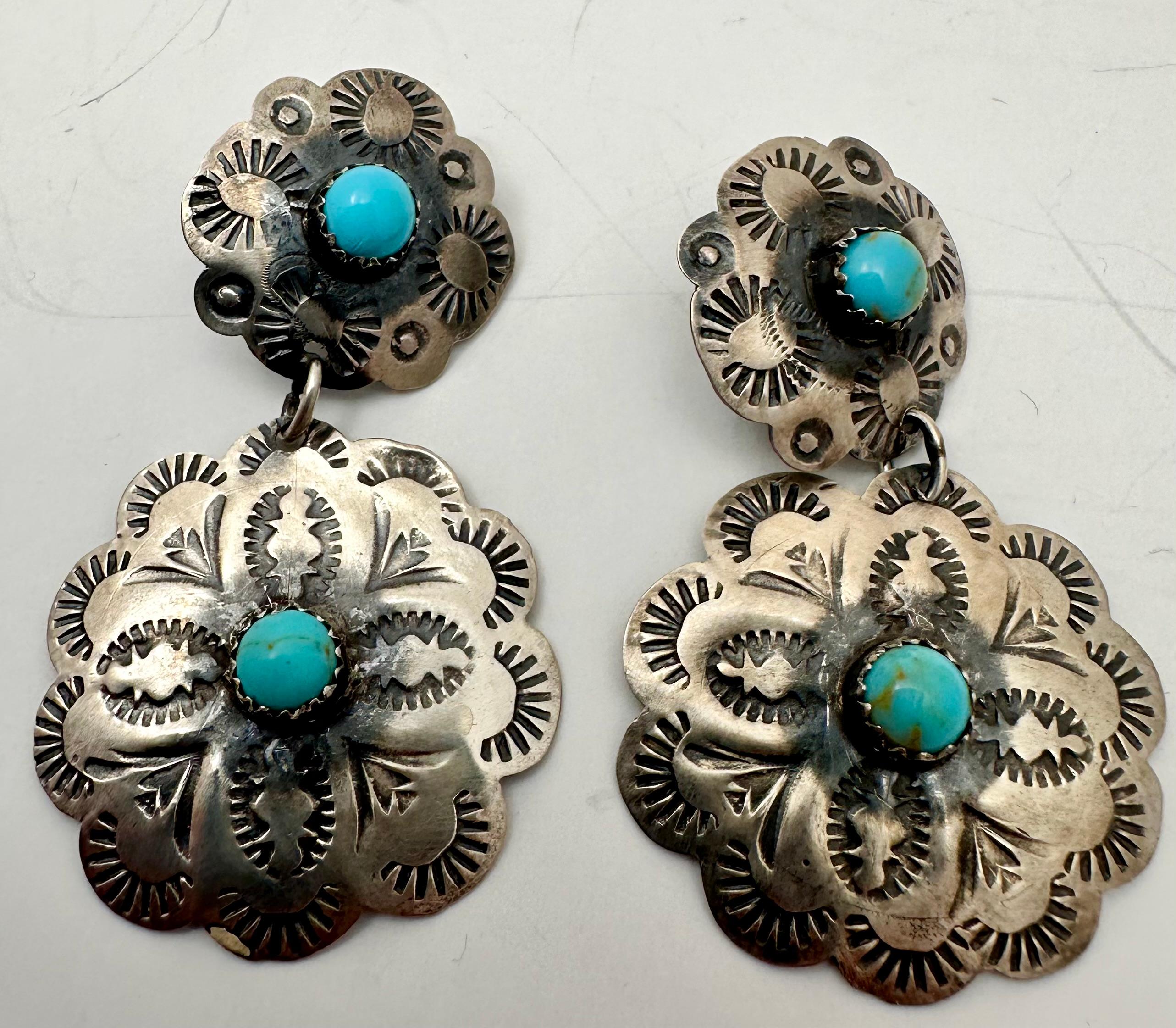 Sterling Silver .925 Turquoise Navajo by Tim Yazzie Concho 3/4 x 2 1/4
