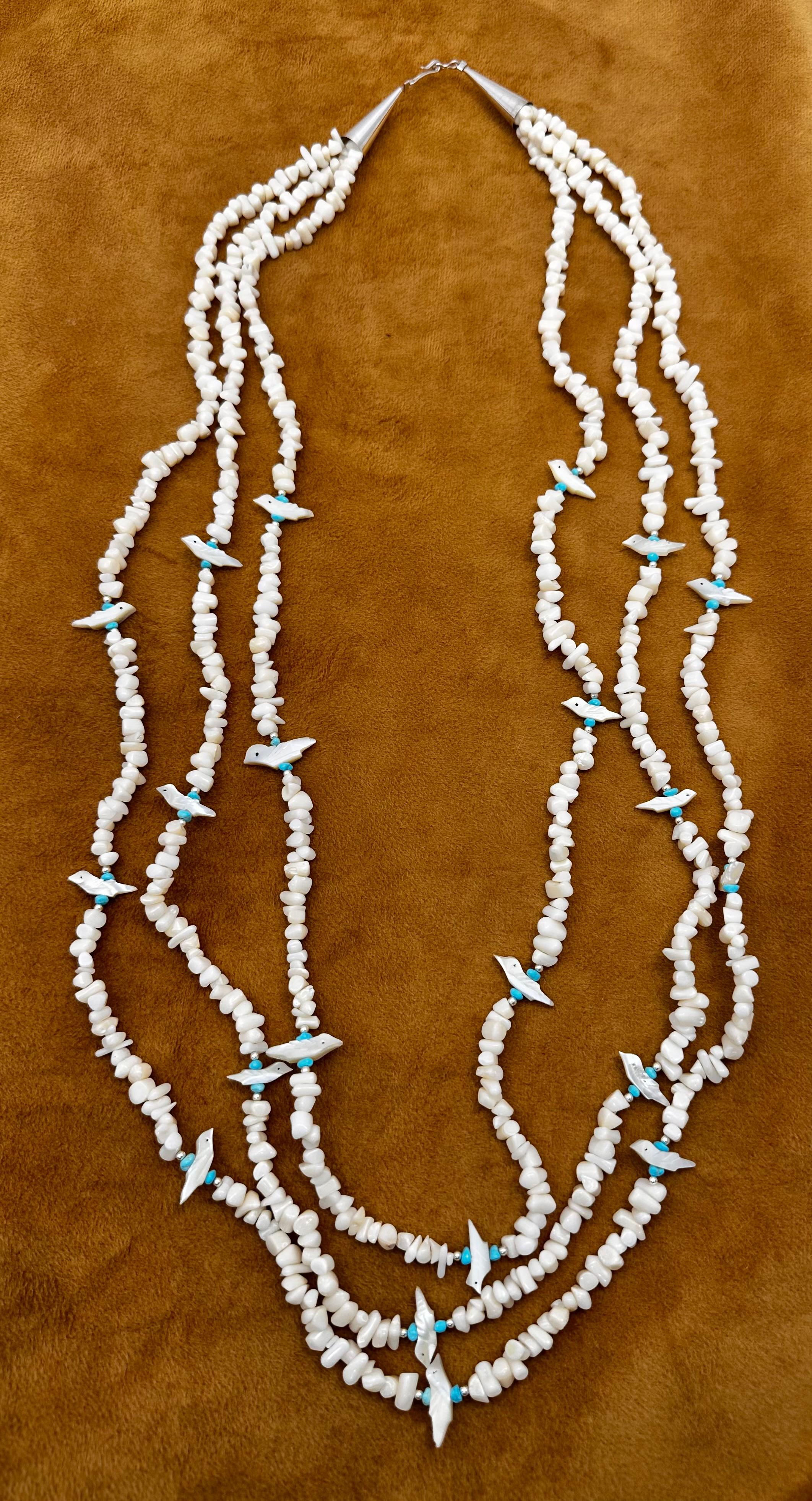 Bead Sterling Silver .925 White Coral MOP Fetish 3 Strand Graduated 36