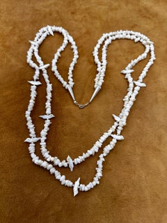 Sterling Silver .925 White Coral  MOP Fetish Double Strand 34" Necklace