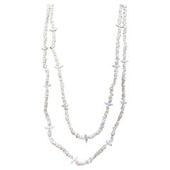 Sterling Silver .925 White Coral  MOP Fetish Double Strand 34" Necklace