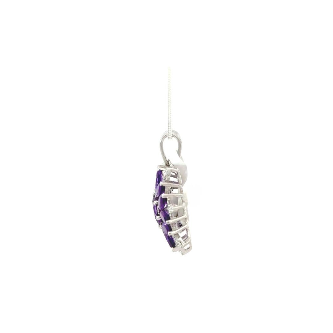 Sterling Silver 9.9 Ct Amethyst Gemstone Halo Floral Pendant Necklace for Her For Sale 1