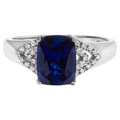 Anello di fidanzamento in argento Sterling 9X7 mm con zaffiro blu e diamante bianco Step up