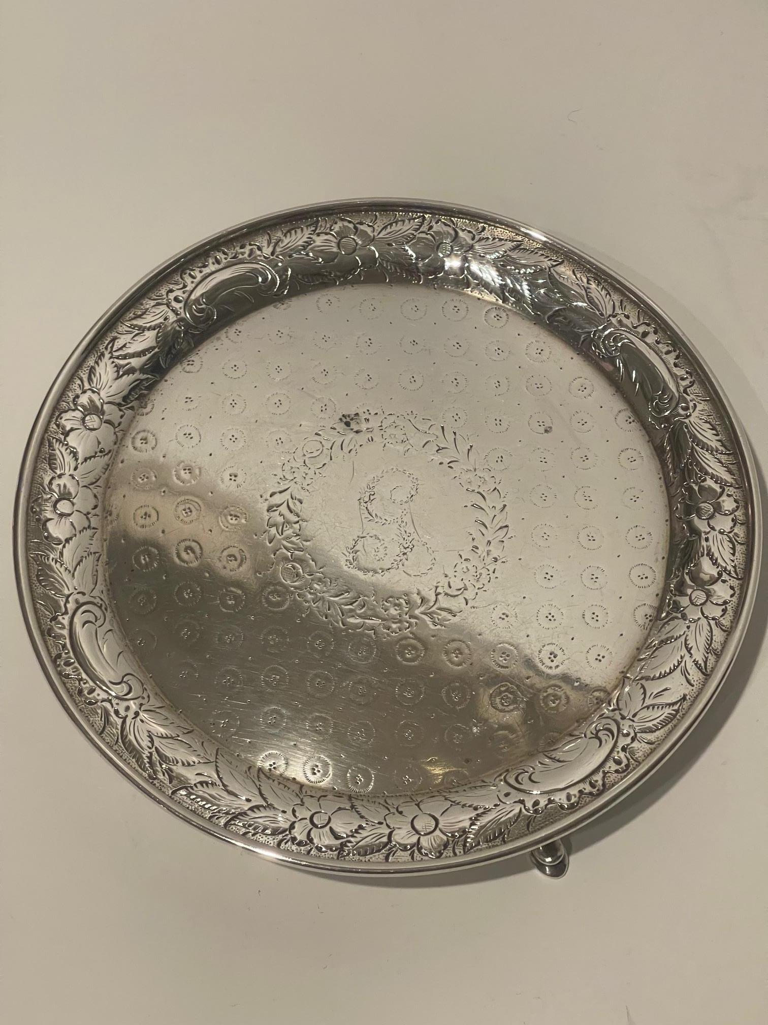 Sterling Silver A. E. Wagner Repousse Salver, 19th Century For Sale 2