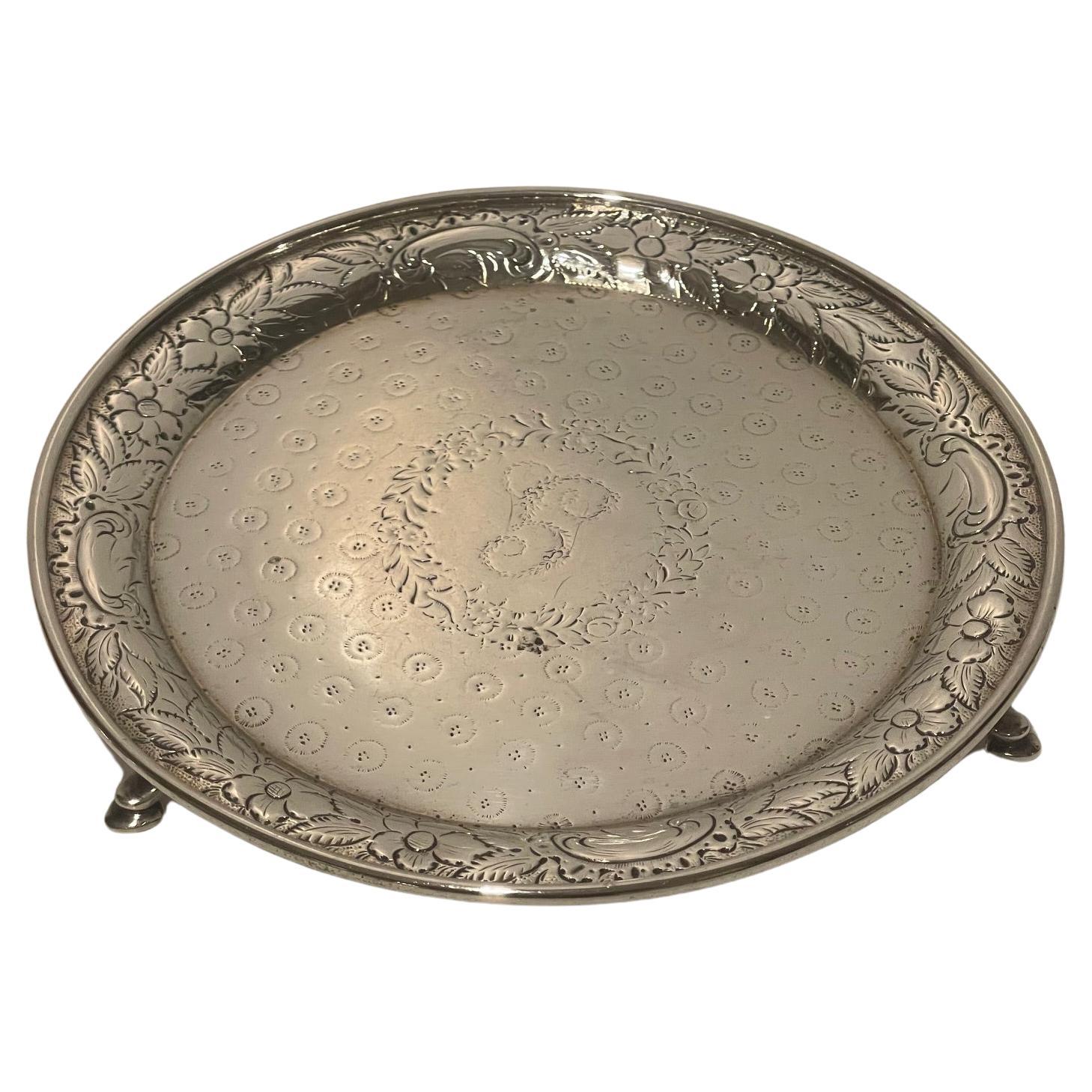Sterling Silver A. E. Wagner Repousse Salver, 19th Century For Sale