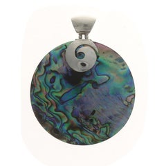 Sterling Silver Abalone Large Solitaire Pendant - 925 Circle Swirl Slide