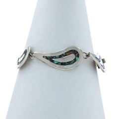 Sterling Silver Abalone Link Bracelet 6 1/2" - 925 Inlay Leaves