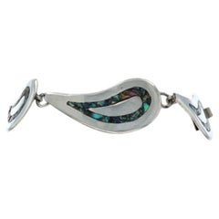 Sterling Silver Abalone Link Bracelet 6 1/2" - 925 Inlay Leaves