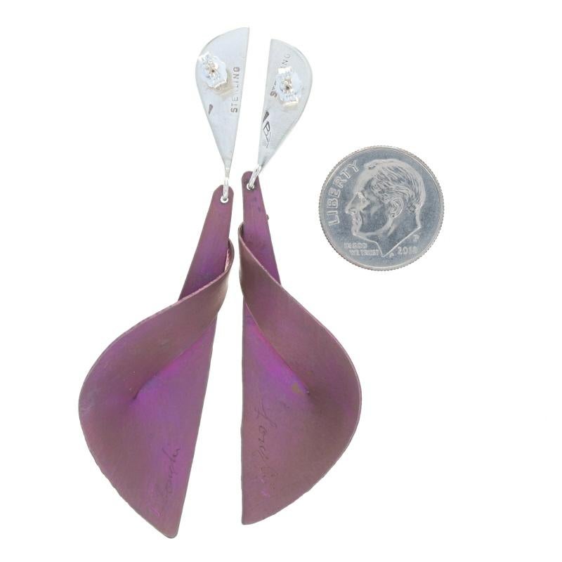 Women's Sterling Silver Abstract Twist Dangle Earrings - 925 Pinkish Purple For Sale