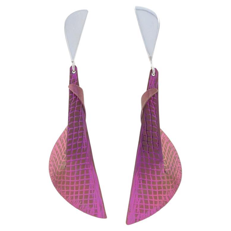 Sterling Silver Abstract Twist Dangle Earrings - 925 Pinkish Purple For Sale