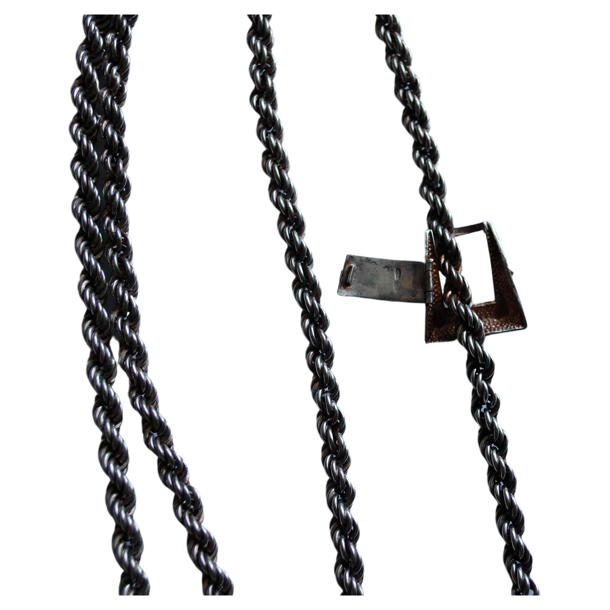 Vintage Italian sterling 925, 103 AR (Arezzo in Italy) rope necklace with fringes on each end a buckle as clasp. Total length 43 inches, 0.25 wide about 100 grams. You have two options to wear it long or short.