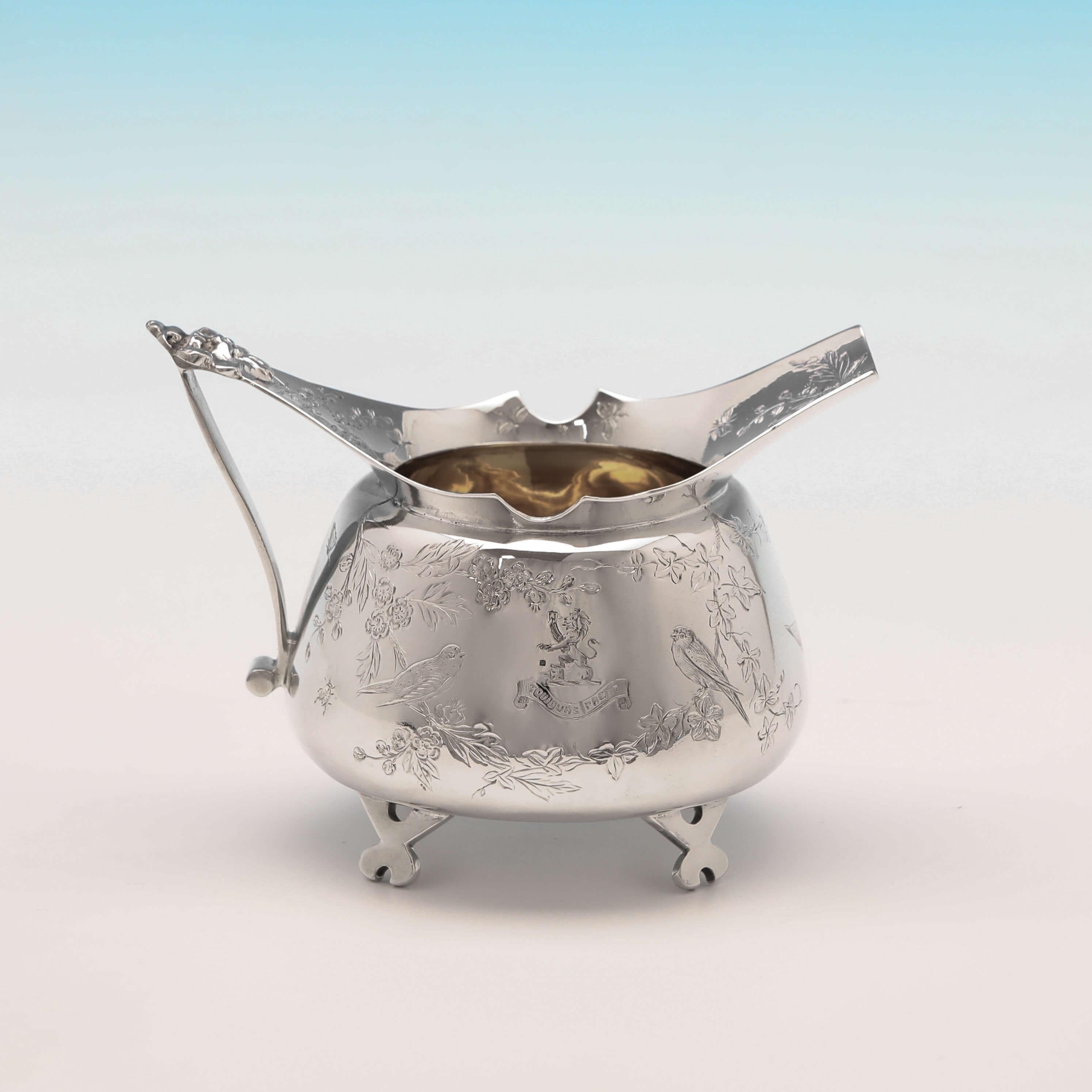Antique Aesthetic Design Sterling Silver Sugar & Cream Set by Stephen Smith 1881 In Good Condition In London, London