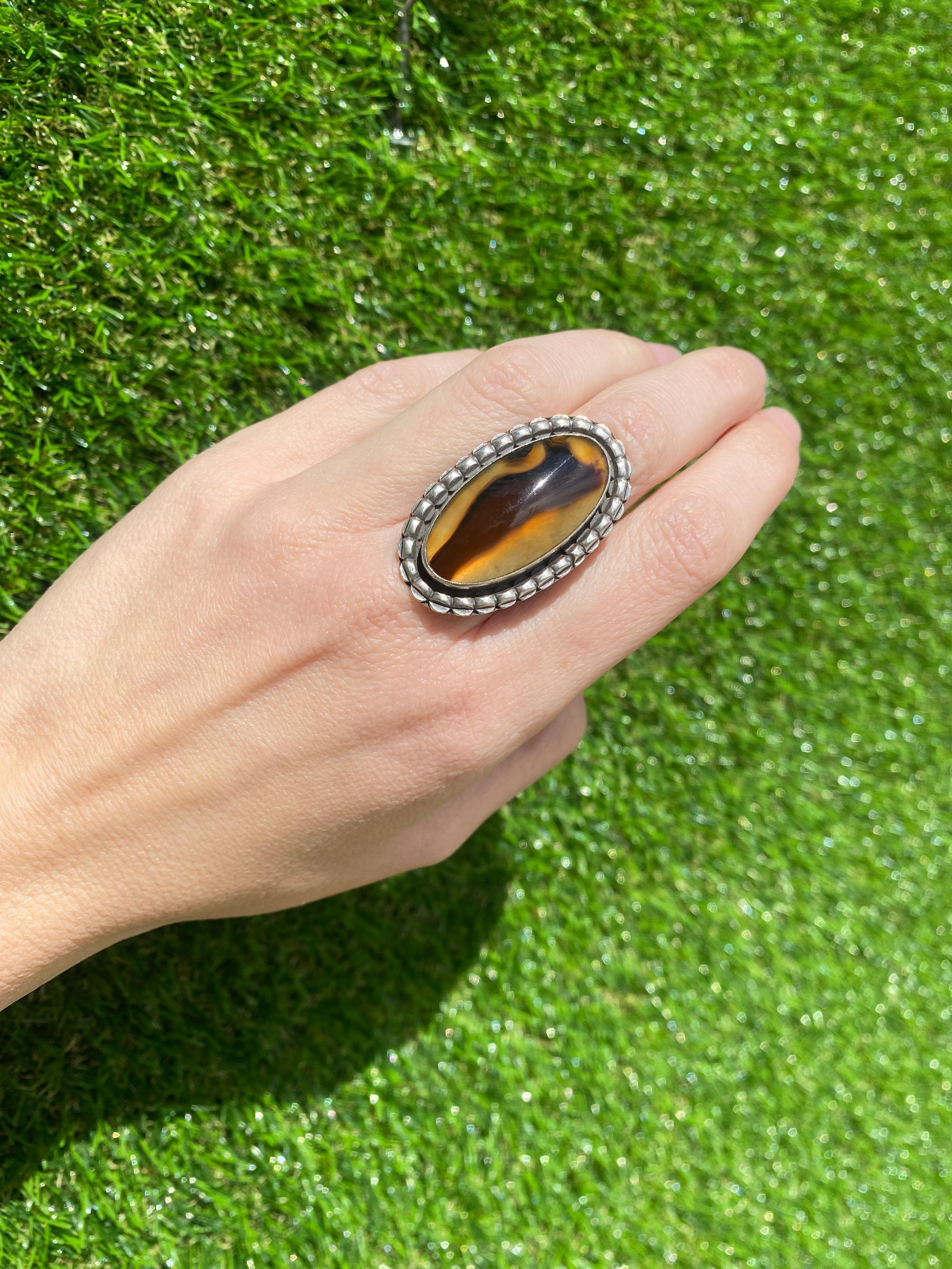 Sterling Silver Agate Southwestern Ring  For Sale 6