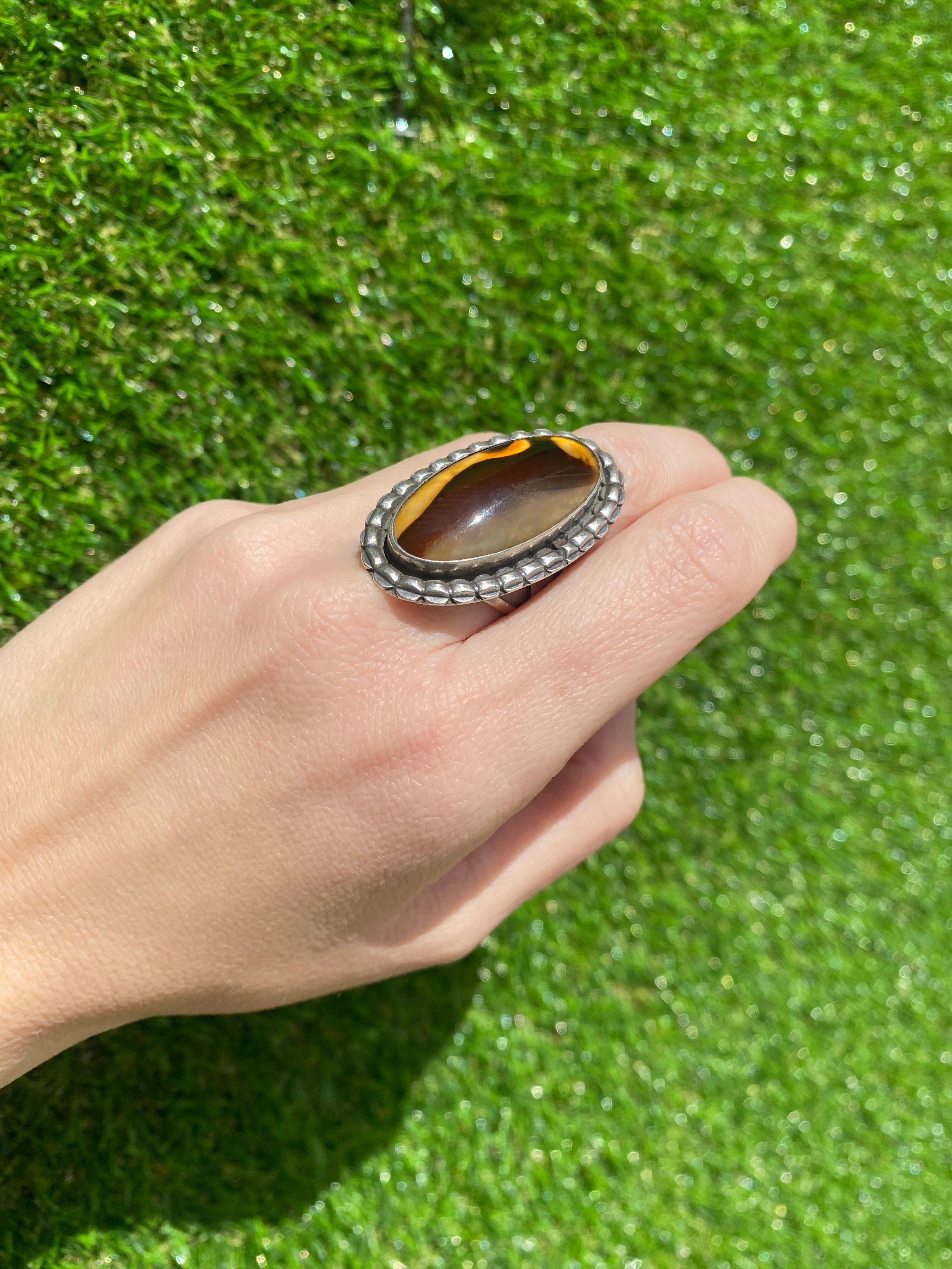 Sterling Silver Agate Southwestern Ring  For Sale 8