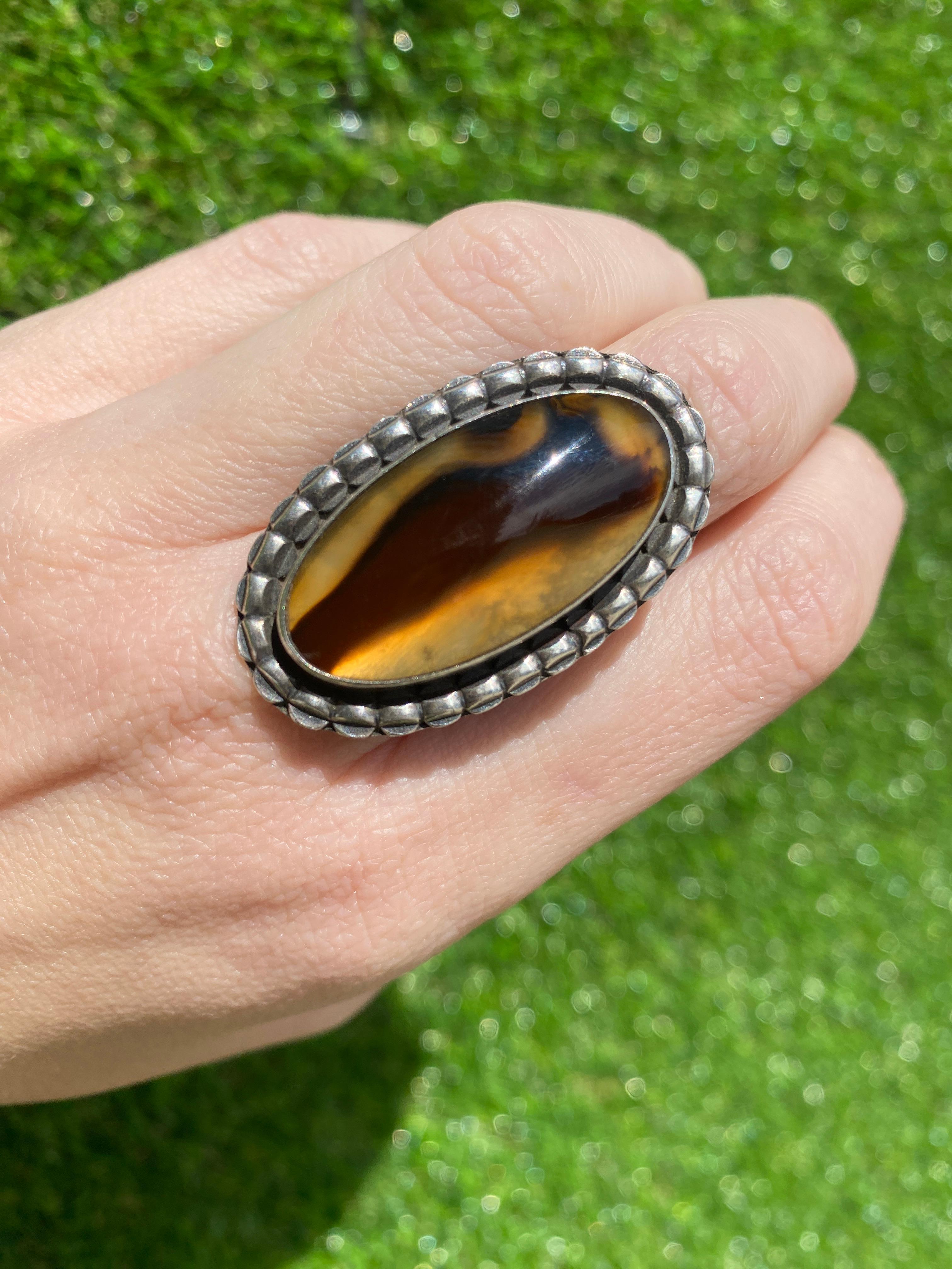 Sterling Silver Agate Southwestern Ring  For Sale 9