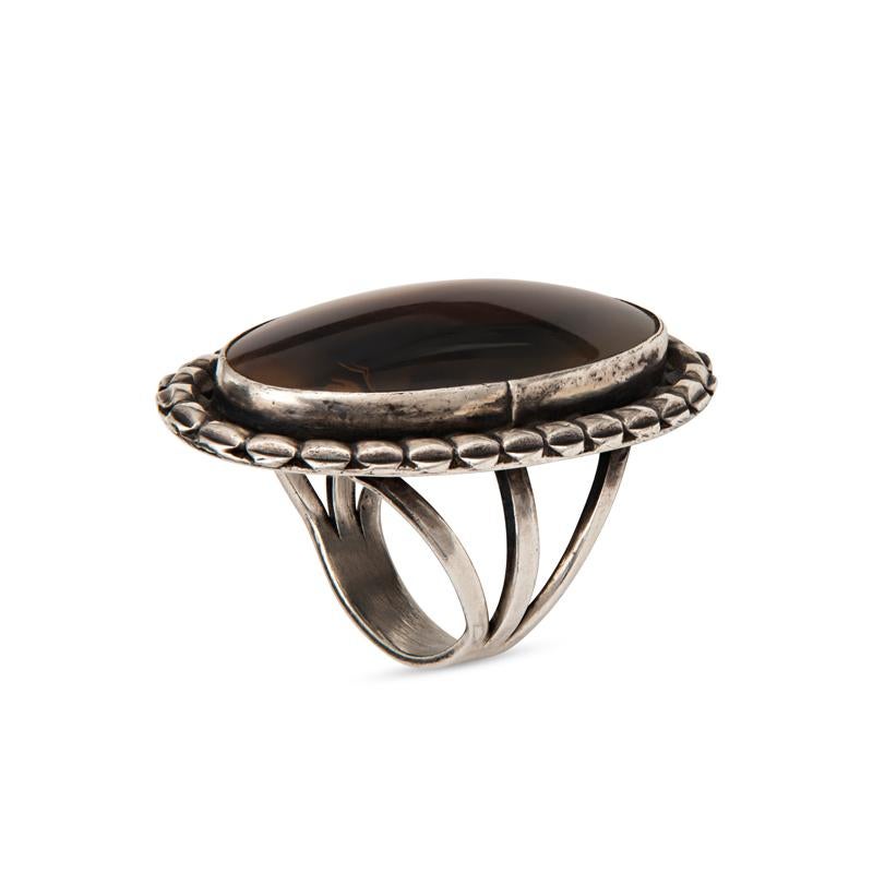 Tumbled Sterling Silver Agate Southwestern Ring  For Sale