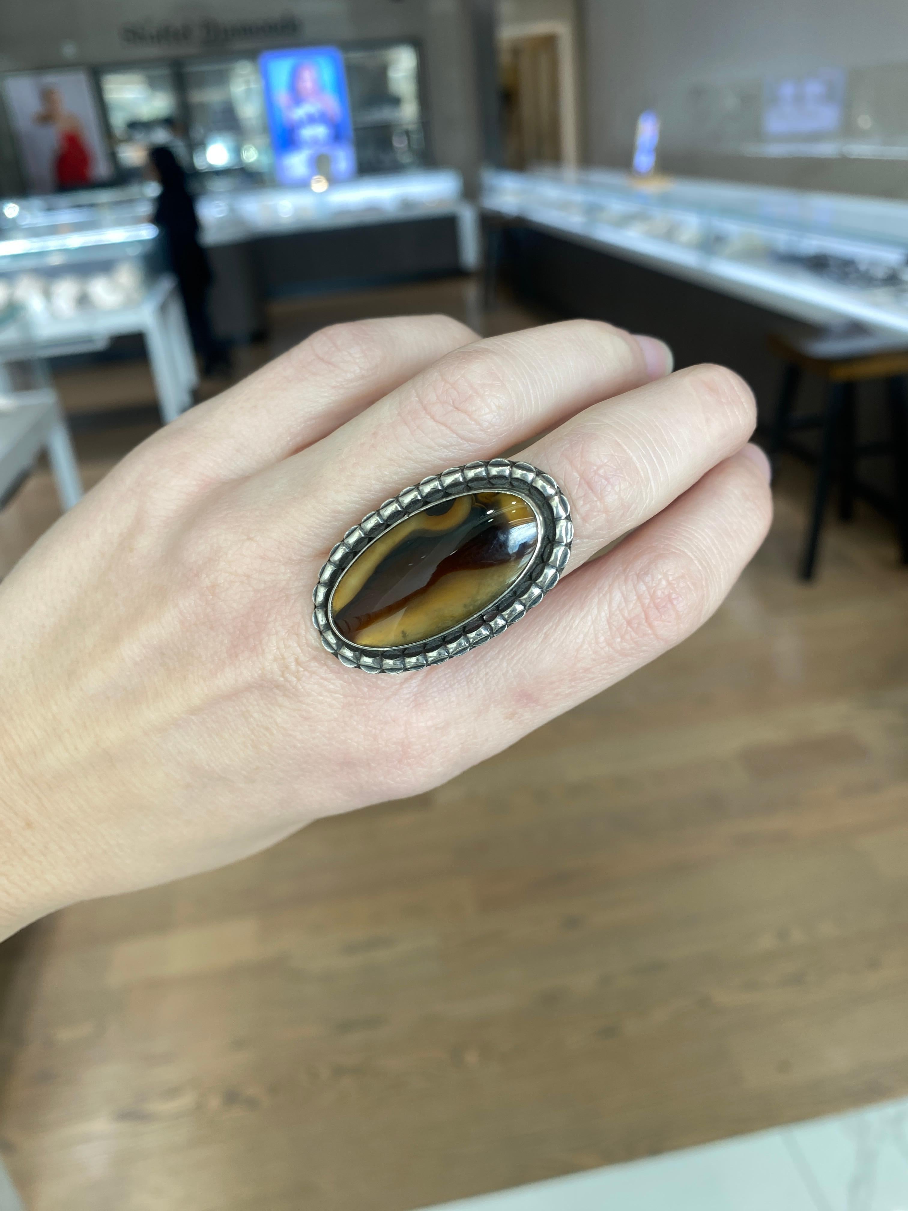 Sterling Silver Agate Southwestern Ring  For Sale 1