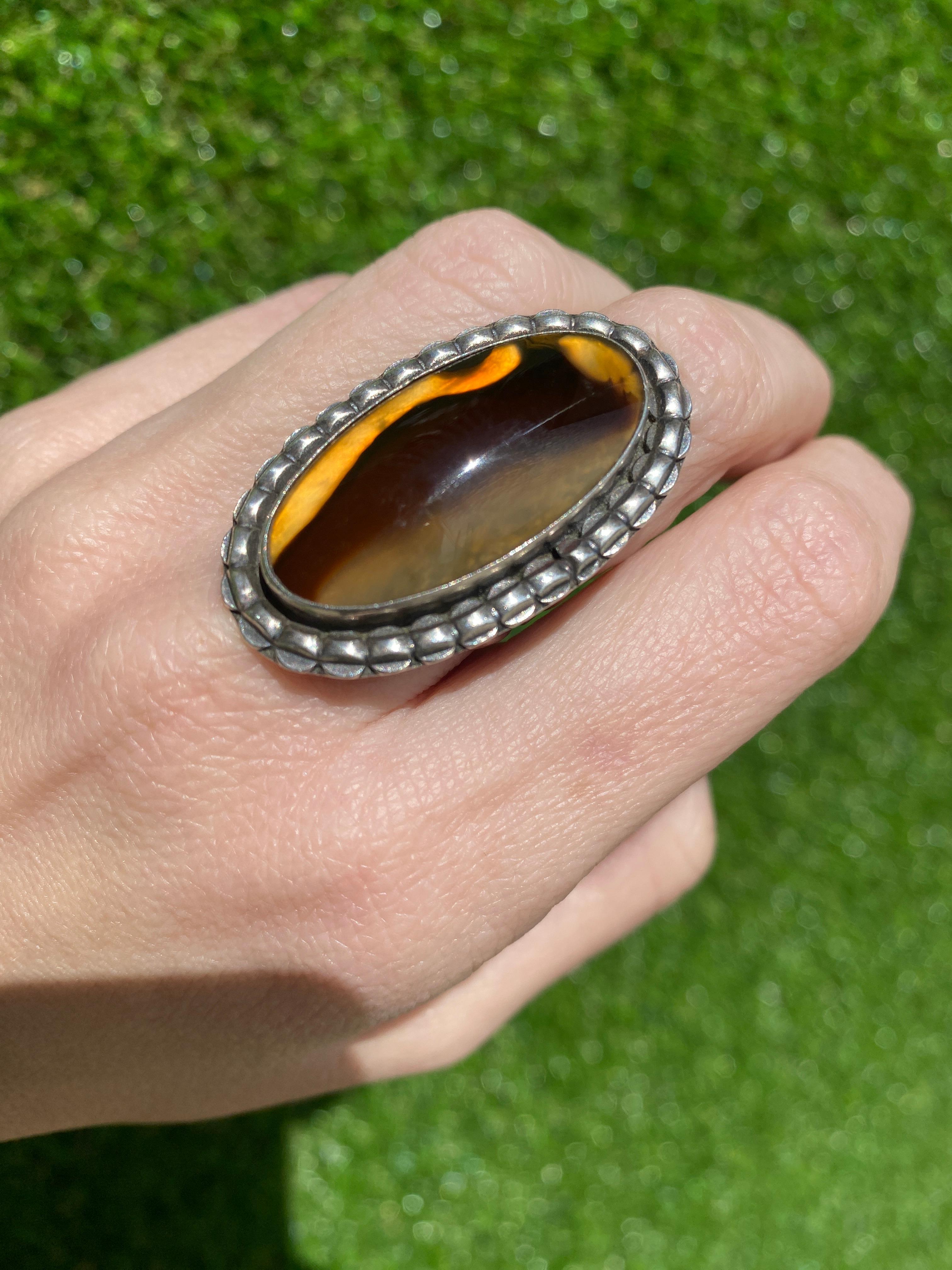 Sterling Silver Agate Southwestern Ring  For Sale 2