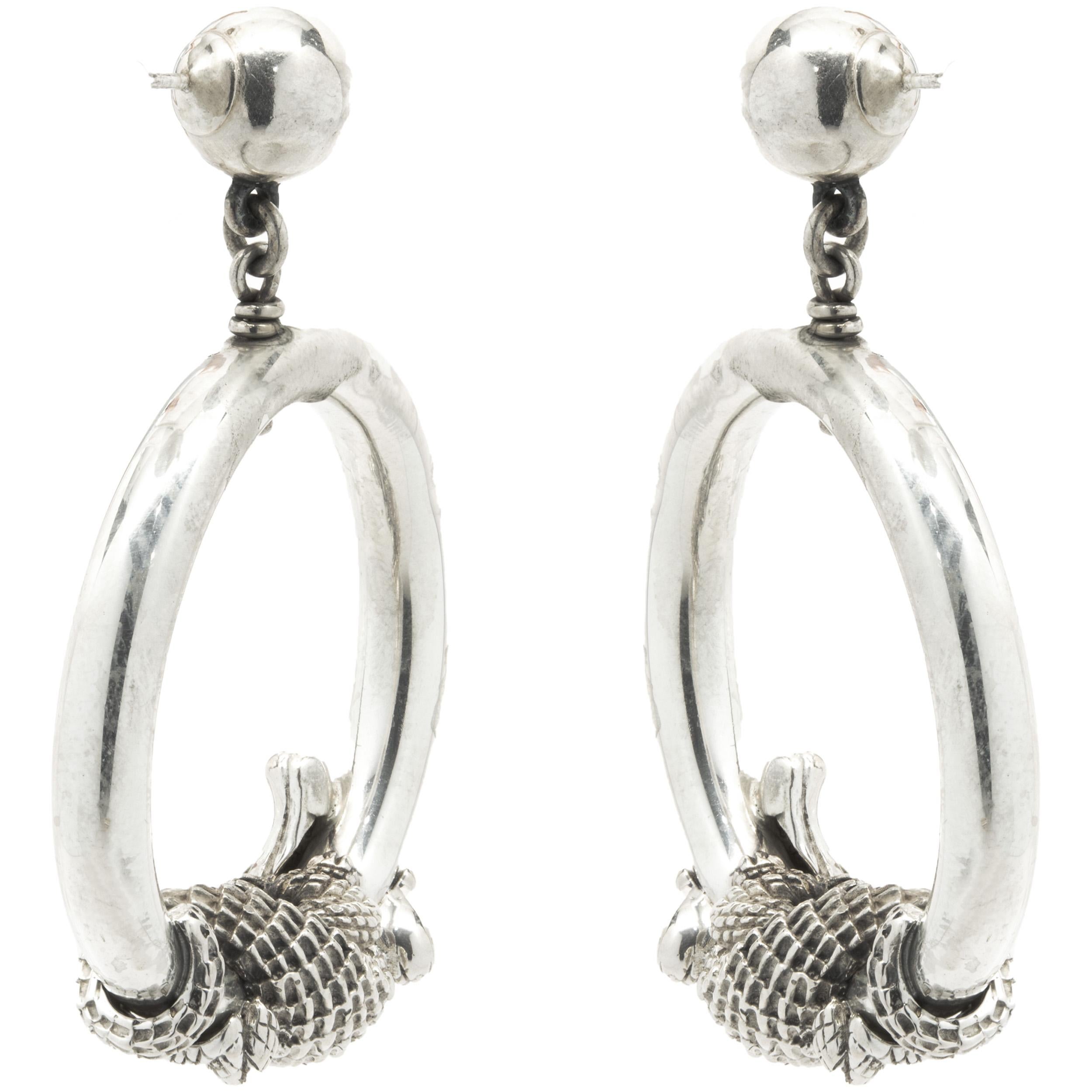 Women's Sterling Silver Alligator Circle Drop Earrings For Sale